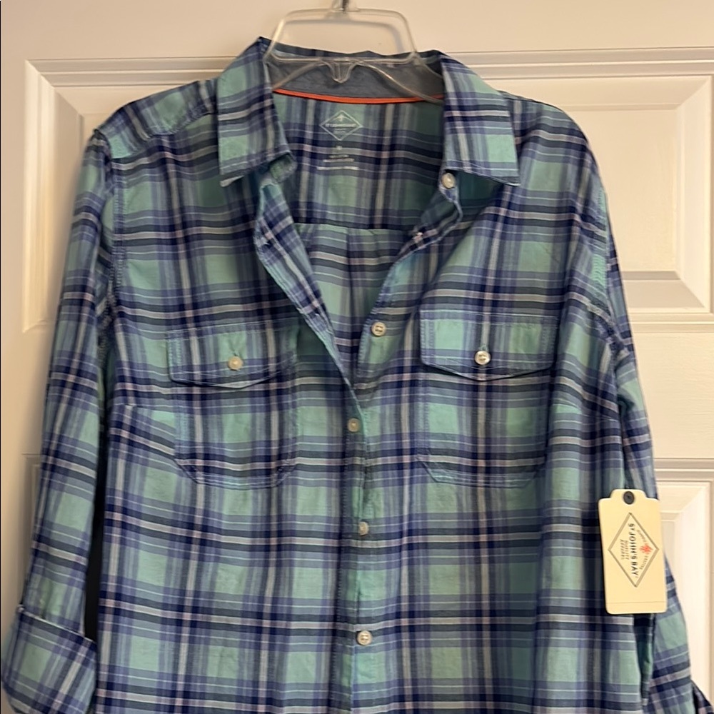 St. John's Bay Blue Blouse Classic Plaid Design